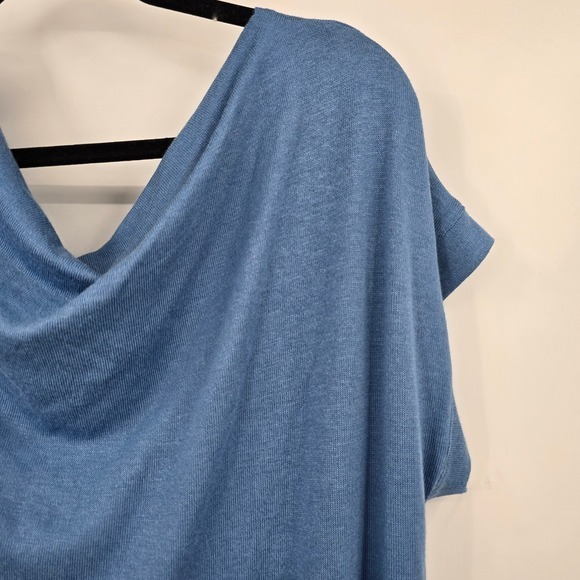 New Halston Studio Open Back Top Criss Cross Drape Front Blue Size L - Picture 4 of 11